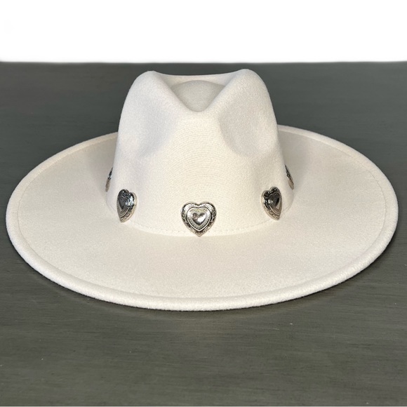 Winter White Rancher Rolled Pencil Wide Brim Teardrop 3D Silver Heart Band Hat main image 8